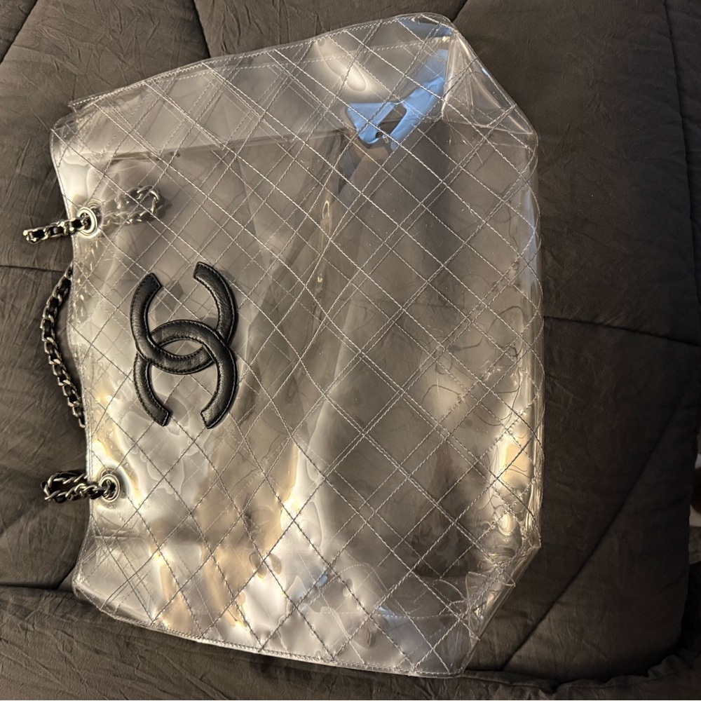 CHANEL Gray and Black Quilted Tote Bag with Chain Straps - Picture 2 of 2